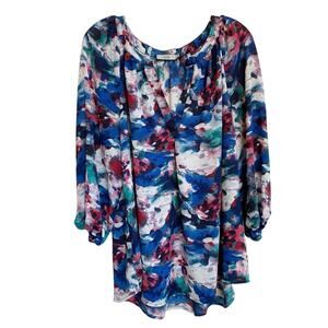Dalia Women's Split V-Neck Bold Watercolor Popover Dressy‎ Blouse 1X
